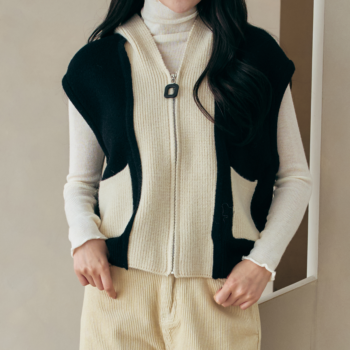 [예뻐너] 쿠앤크 니트 집업 후드 조끼