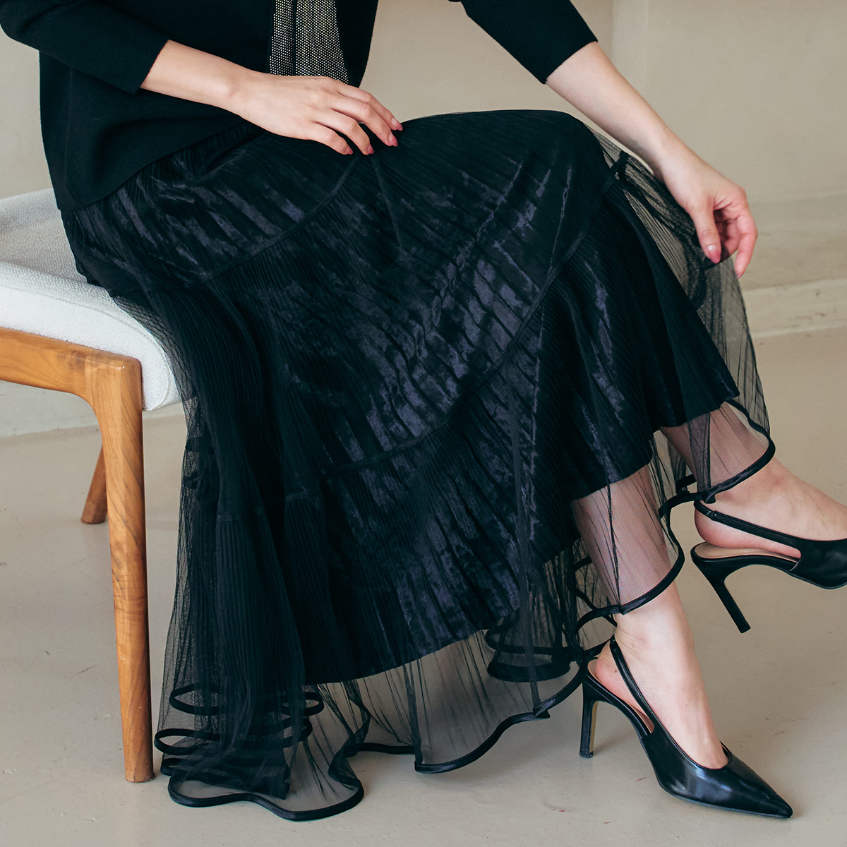 예뻐너 웬즈 벨벳 캉캉 밴딩 롱 스커트